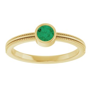 14K Yellow Gold Lab-Grown Emerald Bezel-Set Solitaire Ring – image 3