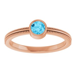 14K Rose Gold Natural Aquamarine Bezel-Set Solitaire Ring – image 3