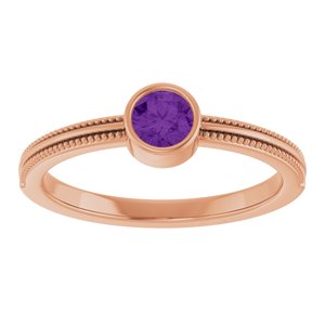 14K Rose Gold Natural Amethyst Bezel-Set Solitaire Ring – image 3