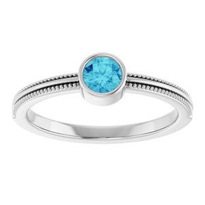 Sterling Silver Natural Blue Zircon Bezel-Set Solitaire Ring – image 3