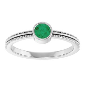 Platinum Lab-Grown Emerald Bezel-Set Solitaire Ring – image 3