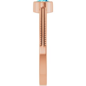 14K Rose Gold Natural Blue Zircon Bezel-Set Solitaire Ring – image 4