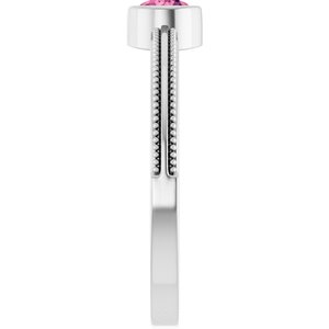Platinum Natural Pink Tourmaline Bezel-Set Solitaire Ring – image 4
