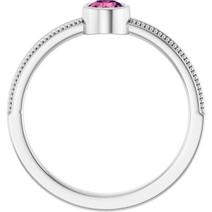Sterling Silver Natural Pink Tourmaline Bezel-Set Solitaire Ring – image 2