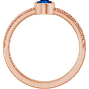 14K Rose Gold Lab-Grown Blue Sapphire Bezel-Set Solitaire Ring – image 2