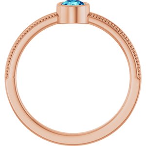 14K Rose Gold Natural Blue Zircon Bezel-Set Solitaire Ring – image 2
