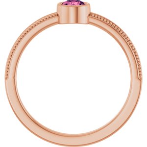 14K Rose Gold Natural Pink Tourmaline Bezel-Set Solitaire Ring – image 2