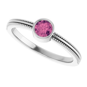 14K White Gold Natural Pink Tourmaline Bezel-Set Solitaire Ring – image 5