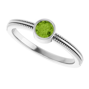 14K White Gold Natural Peridot Bezel-Set Solitaire Ring – image 5