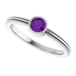 Platinum Natural Amethyst Bezel-Set Solitaire Ring – image 5