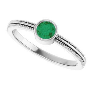 Platinum Lab-Grown Emerald Bezel-Set Solitaire Ring – image 5