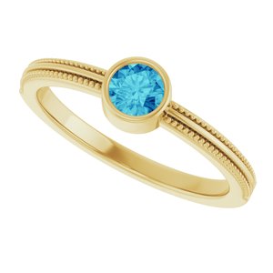 14K Yellow Gold Natural Blue Zircon Bezel-Set Solitaire Ring – image 5