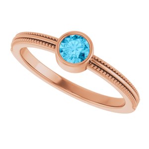 14K Rose Gold Natural Aquamarine Bezel-Set Solitaire Ring – image 5