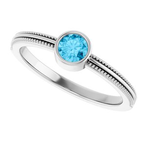 14K White Gold Natural Aquamarine Bezel-Set Solitaire Ring – image 5