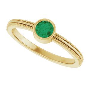 14K Yellow Gold Lab-Grown Emerald Bezel-Set Solitaire Ring – image 5
