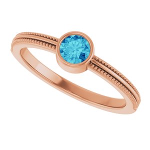 14K Rose Gold Natural Blue Zircon Bezel-Set Solitaire Ring – image 5