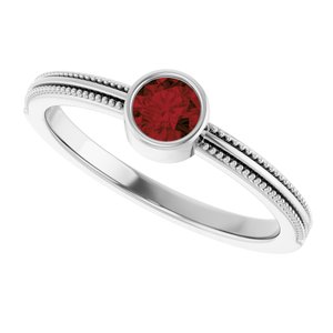 Platinum Natural Mozambique Garnet Bezel-Set Solitaire Ring – image 5