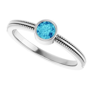Platinum Natural Blue Zircon Bezel-Set Solitaire Ring – image 5