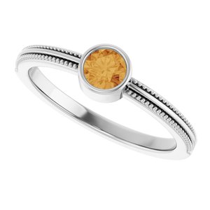 Platinum Natural Citrine Bezel-Set Solitaire Ring – image 5