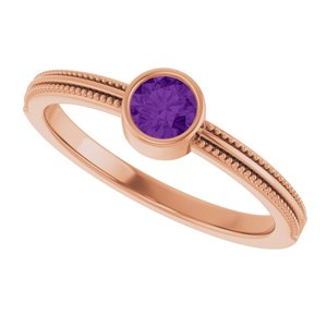 14K Rose Gold Natural Amethyst Bezel-Set Solitaire Ring – image 5