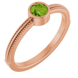 14K Rose Gold Natural Peridot Bezel-Set Solitaire Ring