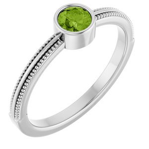 14K White Gold Natural Peridot Bezel-Set Solitaire Ring