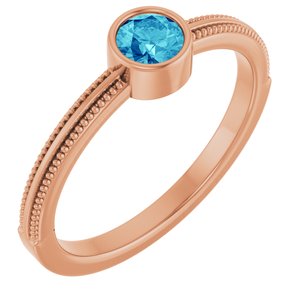 14K Rose Gold Natural Blue Zircon Bezel-Set Solitaire Ring