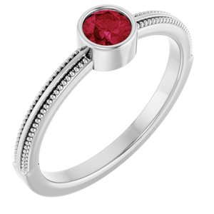 Platinum Lab-Grown Ruby Bezel-Set Solitaire Ring