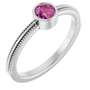 Sterling Silver Natural Pink Tourmaline Bezel-Set Solitaire Ring