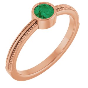 14K Rose Gold Lab-Grown Emerald Bezel-Set Solitaire Ring