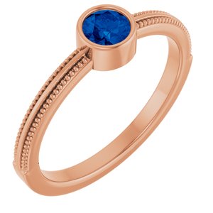 14K Rose Gold Natural Blue Sapphire Bezel-Set Solitaire Ring