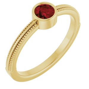 14K Yellow Gold Natural Mozambique Garnet Bezel-Set Solitaire Ring