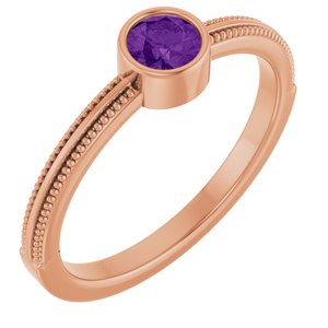 14K Rose Gold Natural Amethyst Bezel-Set Solitaire Ring