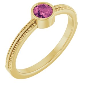 14K Yellow Gold Natural Pink Tourmaline Bezel-Set Solitaire Ring