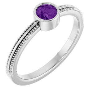 Platinum Natural Amethyst Bezel-Set Solitaire Ring