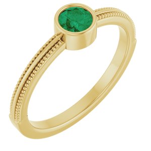 14K Yellow Gold Lab-Grown Emerald Bezel-Set Solitaire Ring