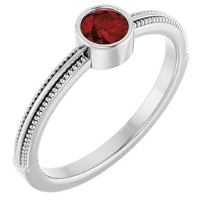 Sterling Silver Natural Mozambique Garnet Bezel-Set Solitaire Ring