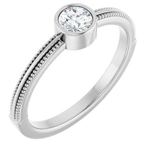 14K White Gold Natural Diamond Bezel-Set Solitaire Ring