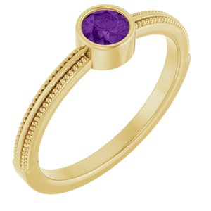 14K Yellow Gold Natural Amethyst Bezel-Set Solitaire Ring