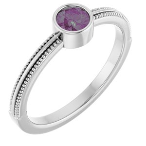 14K White Gold Natural Alexandrite Bezel-Set Solitaire Ring