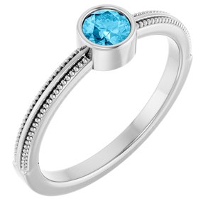Sterling Silver Natural Aquamarine Bezel-Set Solitaire Ring