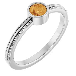 Sterling Silver Natural Citrine Bezel-Set Solitaire Ring