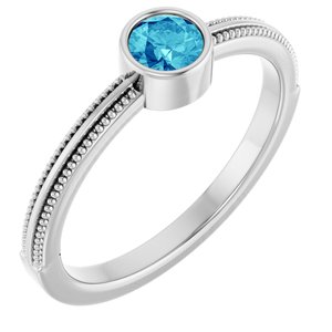 14K White Gold Natural Blue Zircon Bezel-Set Solitaire Ring