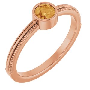 14K Rose Gold Natural Citrine Bezel-Set Solitaire Ring
