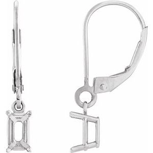 14K White Gold 7x5 mm Emerald 4-Prong Dangle Earring Mounting