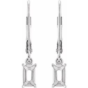 14K White Gold 5x3 mm Emerald 4-Prong Dangle Earring Mounting – image 2