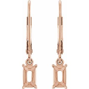 14K Rose Gold 6x4 mm Emerald 4-Prong Dangle Earring Mounting – image 2