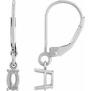 14K White Gold 6x4 mm Oval 4-Prong Dangle Earring Mounting
