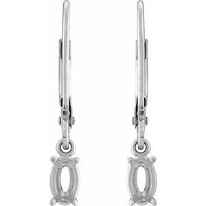 14K White Gold 6x4 mm Oval 4-Prong Dangle Earring Mounting – image 2