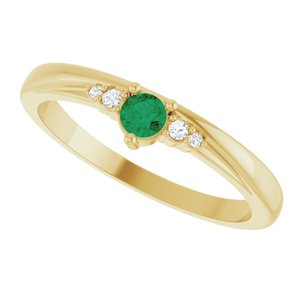 14K Yellow Gold Lab-Grown Emerald & .025 CTW Natural Diamond Ring – image 5
